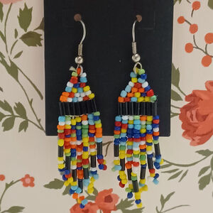 Women's Unbranded Multicolor Black Beaded Fringe Earrings One Size